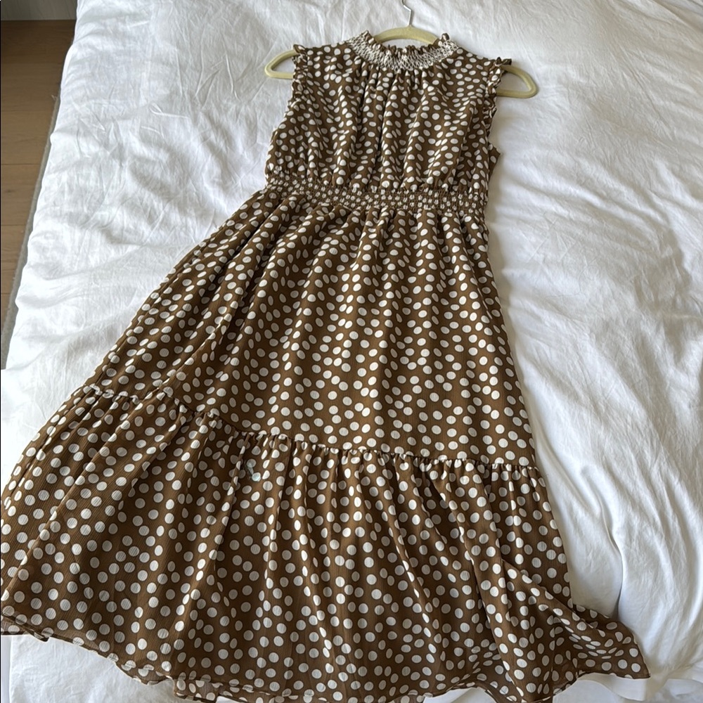 Polka Dot Sleeveless Dress - Brown and White